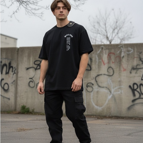 Darc Sport Black Tee with Skeleton and Wolf Graphic, overside - Picture 3 of 8